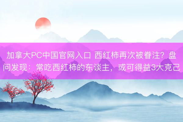 加拿大PC中国官网入口 西红柿再次被眷注?盘问发现:常吃西红柿的东谈主,或可得益3大克己