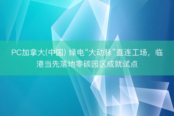 PC加拿大(中国) 绿电“大动脉”直连工场，临港当先落地零碳园区成就试点