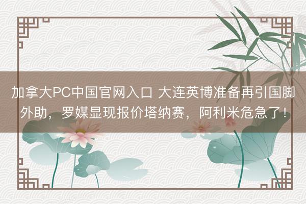 加拿大PC中国官网入口 大连英博准备再引国脚外助，罗媒显现报价塔纳赛，阿利米危急了！