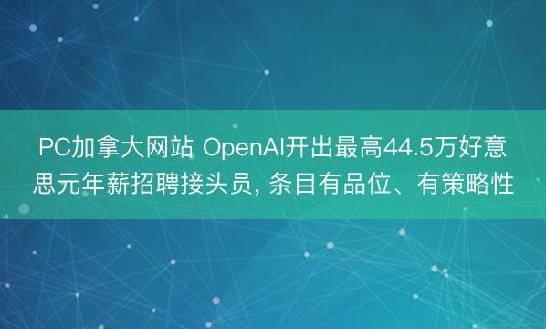 PC加拿大网站 OpenAI开出最高44.5万好意思元年薪招聘接头员, 条目有品位、有策略性