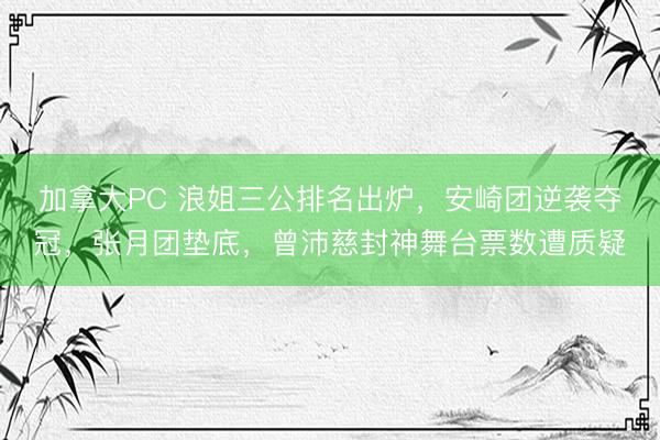 加拿大PC 浪姐三公排名出炉,安崎团逆袭夺冠,张月团垫底,曾沛慈封神舞台票数遭质疑
