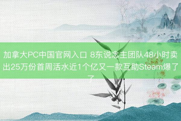 加拿大PC中国官网入口 8东说念主团队48小时卖出25万份首周活水近1个亿又一款互助Steam爆了